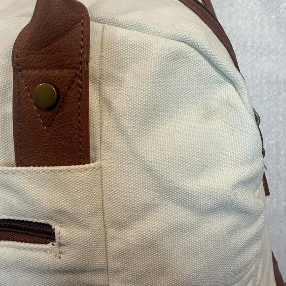 Canvas Weekender Duffle Bag Cream Brown Shoe Compartment Travel - Picture 9 of 13